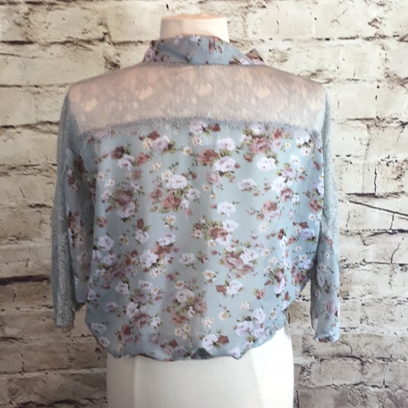 Blue Bird Sheer Floral Chiffon and Lace Top - Picture 4 of 8